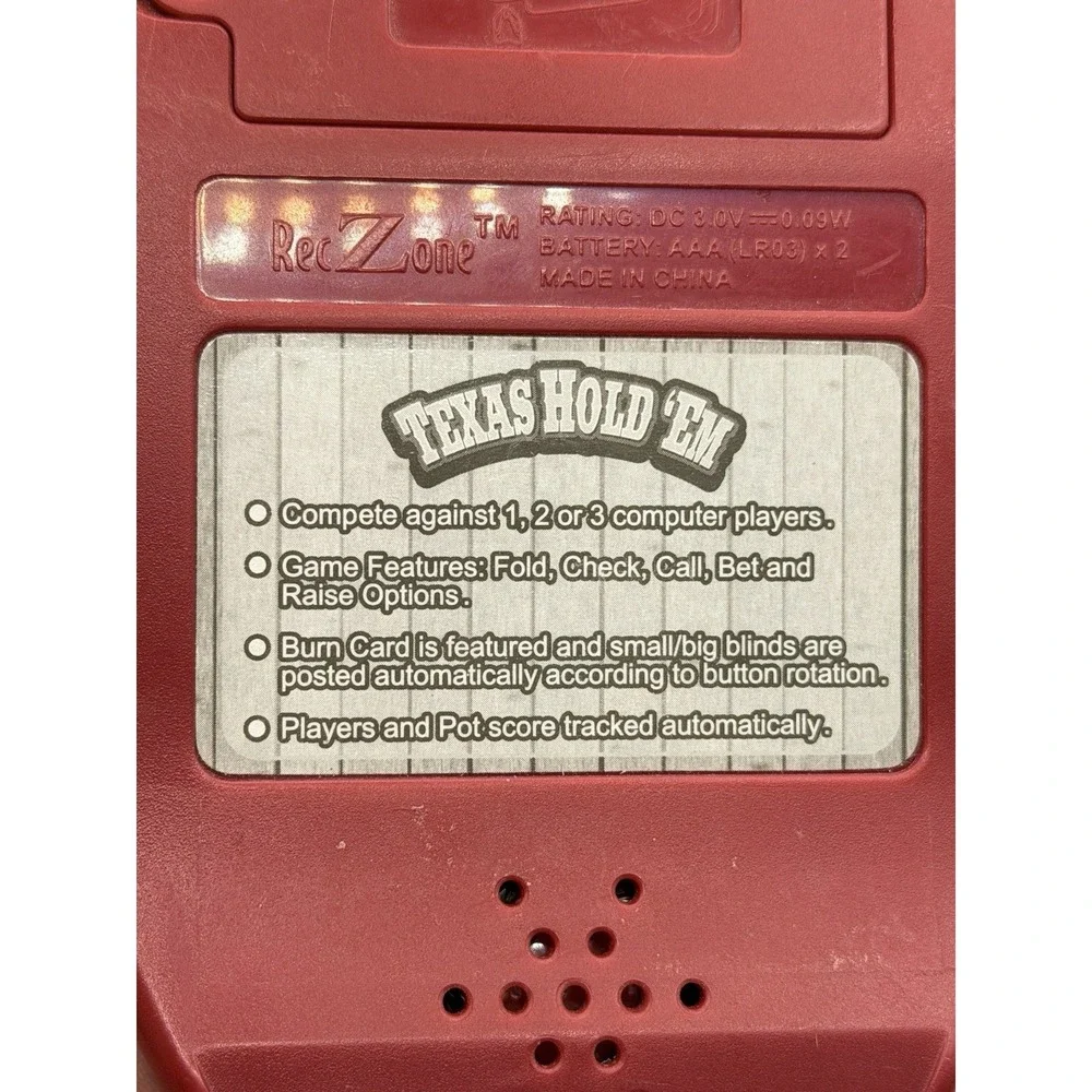 Reczone Texas Hold Em Electronic Handheld Game Travel Pocket Vtg Tested Working